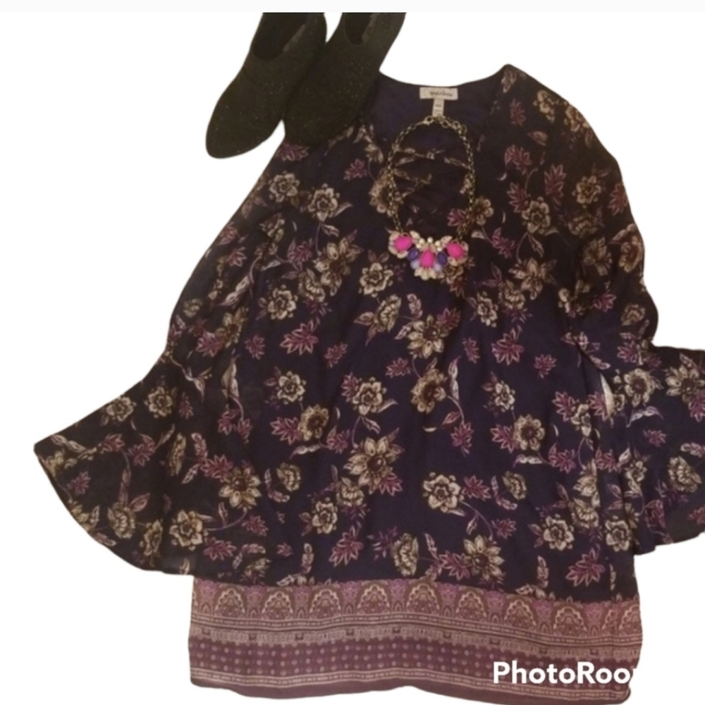 Speechless Floral Bell Sleeve Boho Tunic Dress Small Juniors - Picture 5 of 6